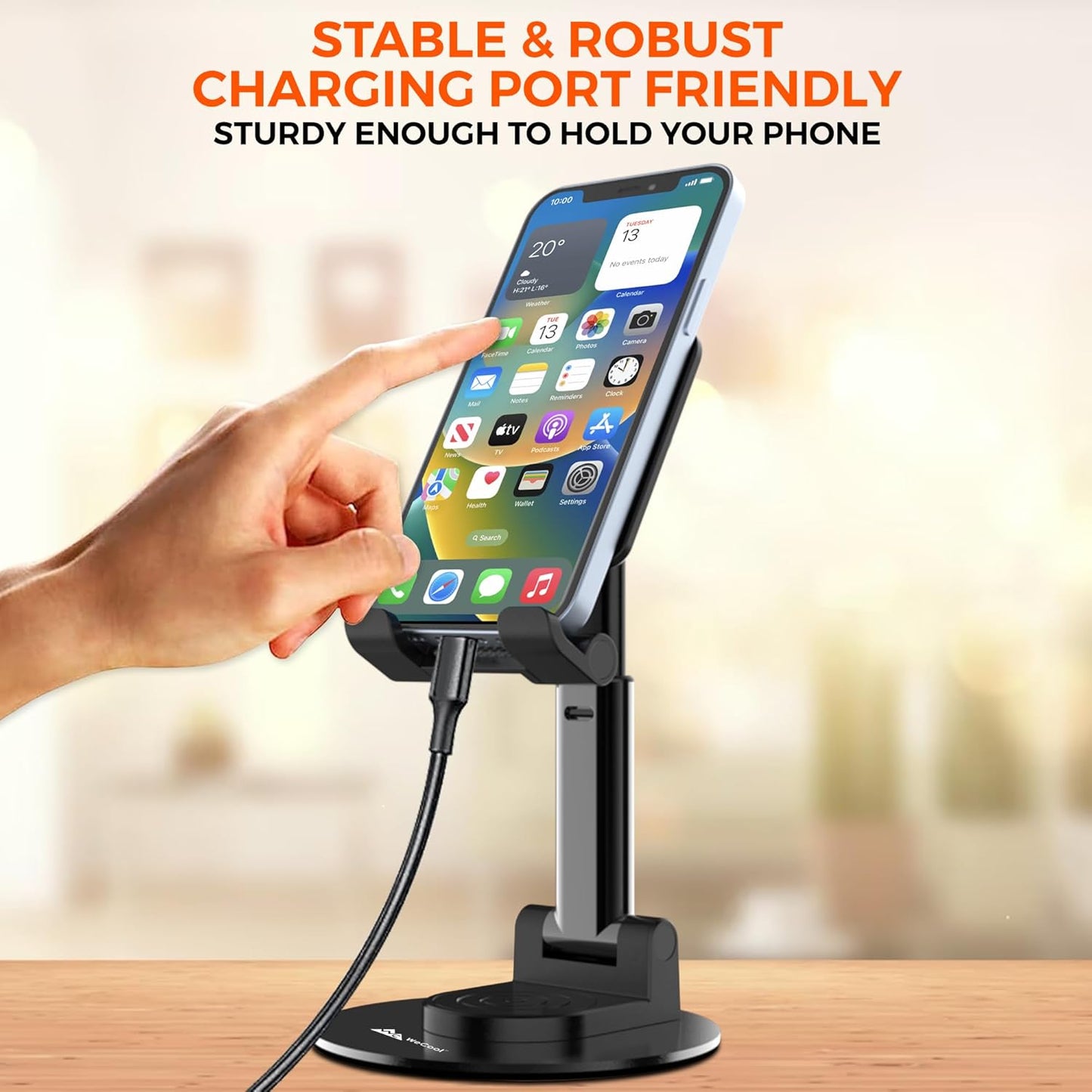 ThinkEasy Mobile Stand for Desk with 360°Rotation & Stable Metalic Round Base,Tabletop Phone Stand with Height & View Angle Adjustment,Portable Phone Holder for Smartphones,Tablets,Kindles & for iPad